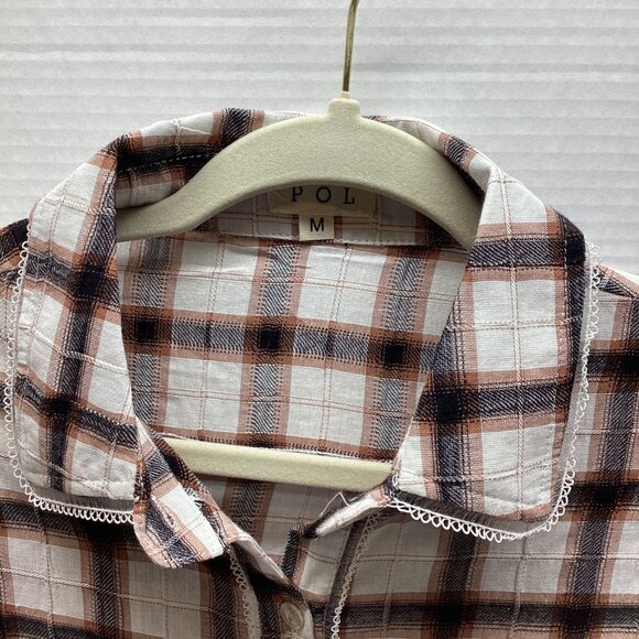 POL MEDIUM BROWN PLAID BUTTON DOWN SHIRT 100% COTTON LIGHTWEIGHT NIP - Picture 2 of 9